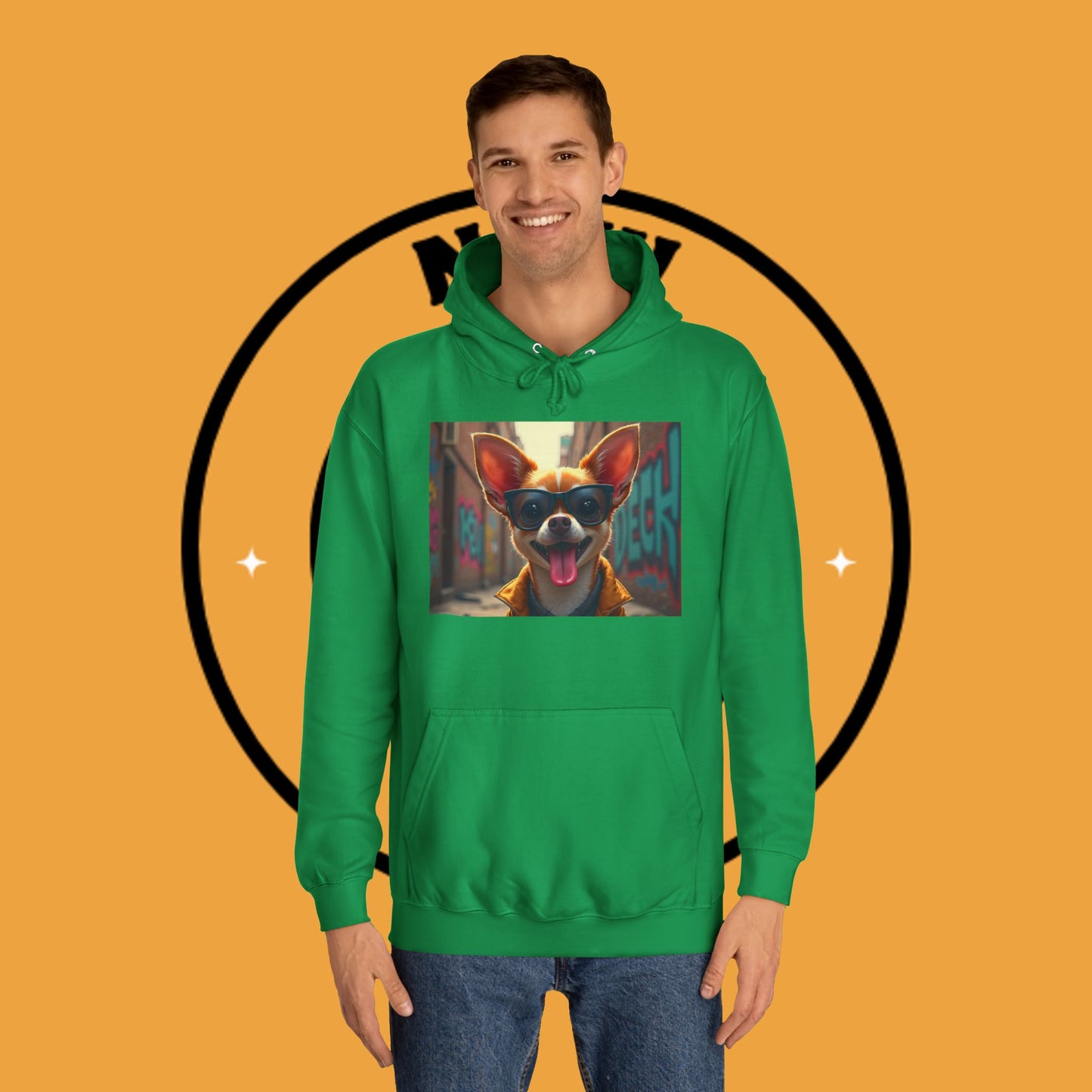 "Hip Chihuahua Sunglasses Hoodie | Cool Street Dog Art | Urban Hipster Pet Fashion | Trendy Animal Streetwear"
