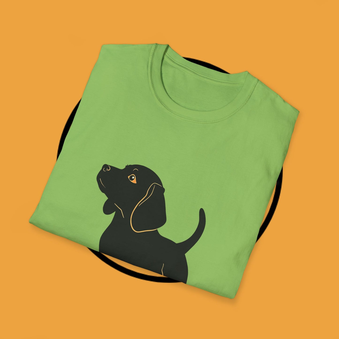 Minimalist Black Beagle Puppy T-Shirt - Simple Dog Silhouette Design | Modern Pet Lover Tee with Gold Accents
