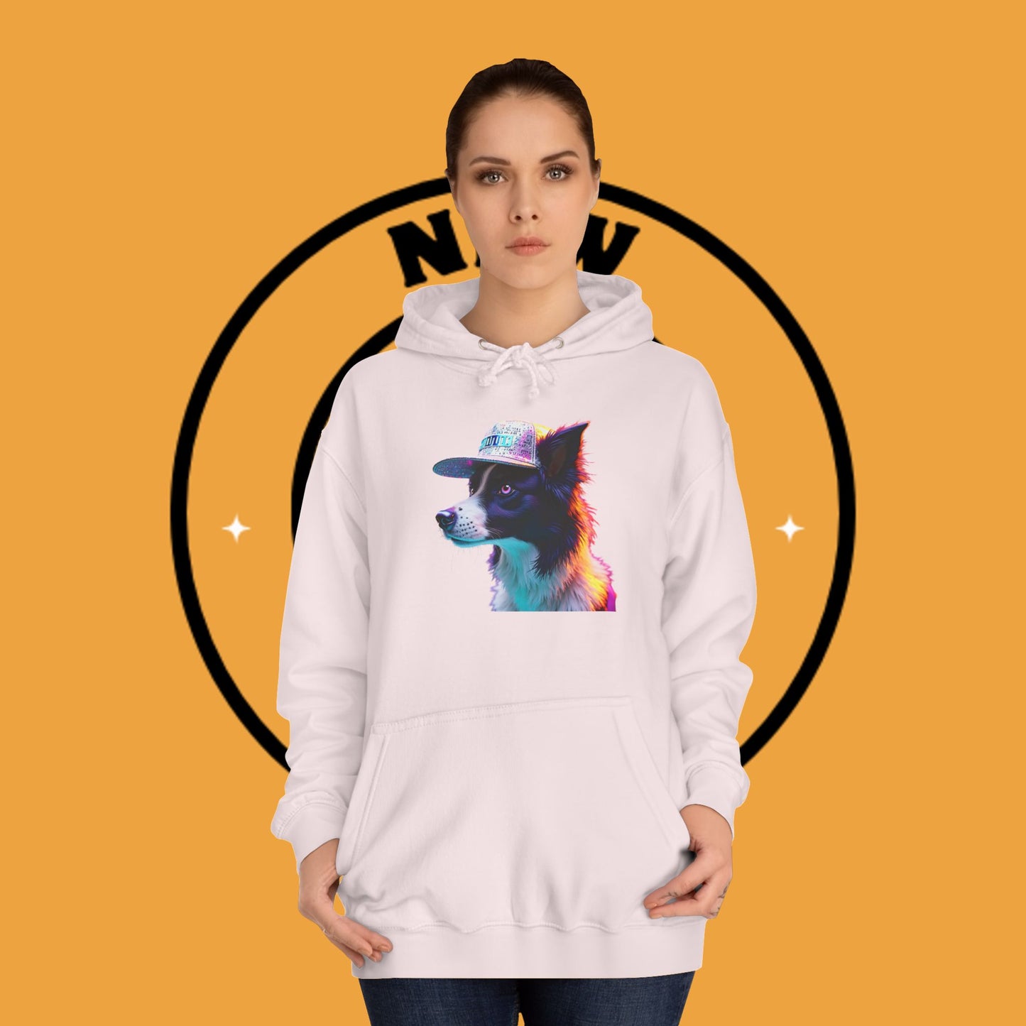 "Neon Rainbow Dog Hoodie - Vibrant Border Collie Street Art Design | Unisex Premium Streetwear"