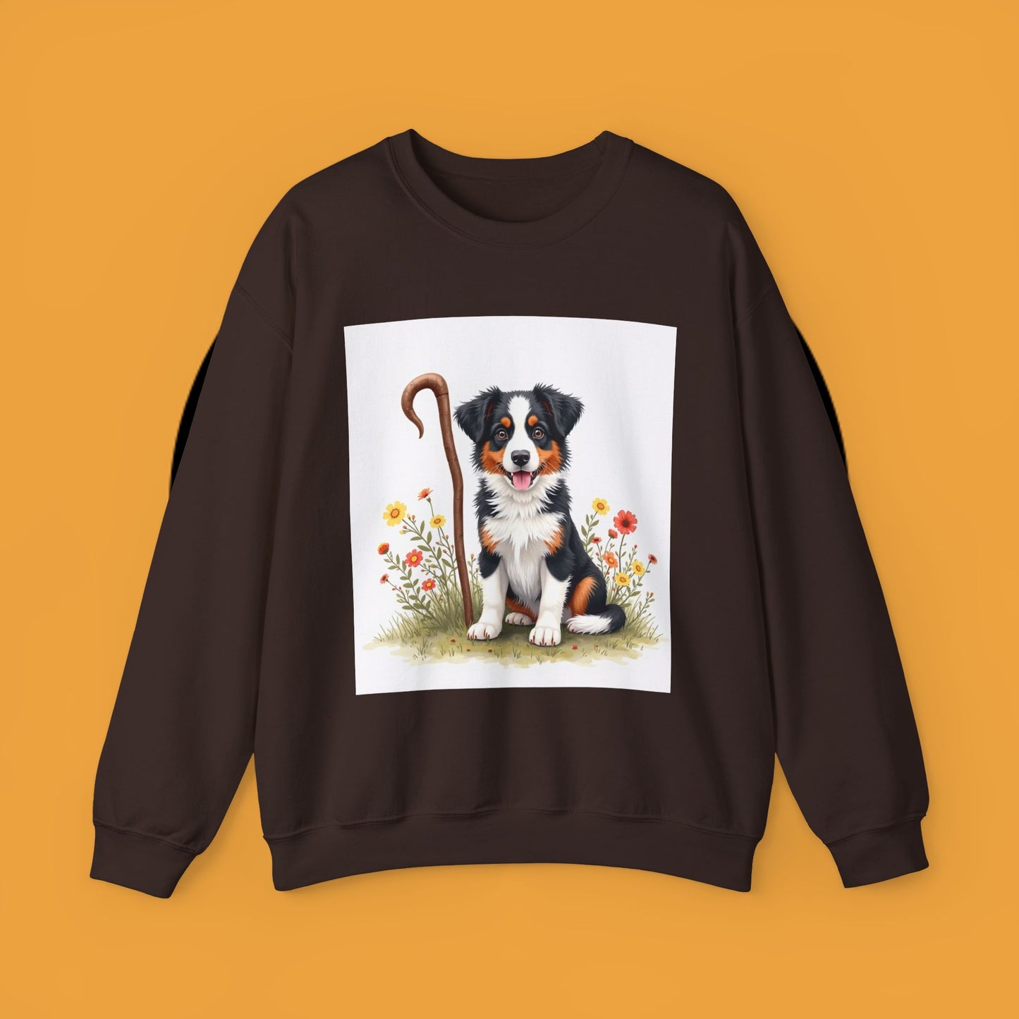 Border Collie Puppy Shepherd's Crook Crewneck Sweatshirt - Pastoral Dog Art | Farm Life Gift