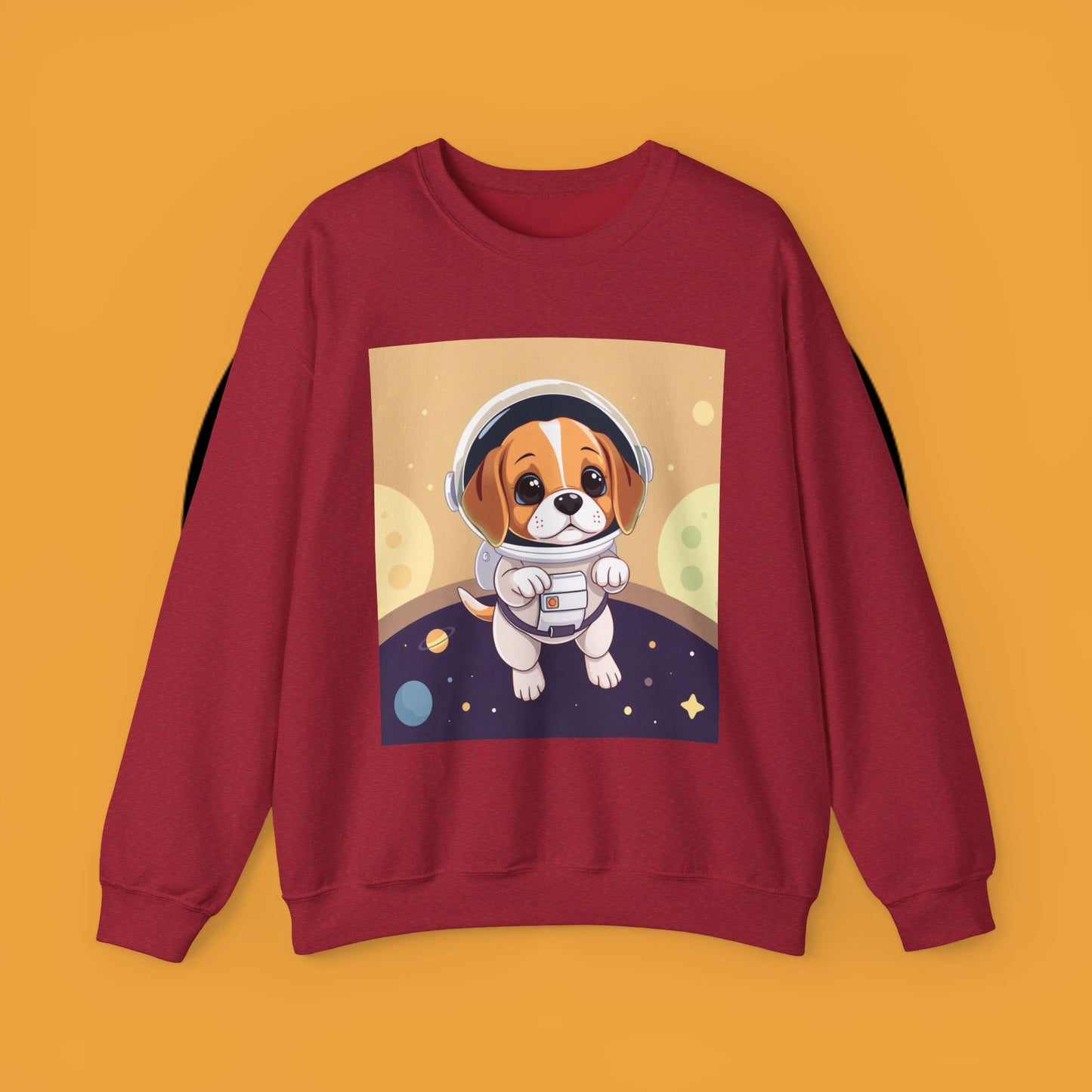 Astronaut Dog Crewneck Sweatshirt - Space Beagle Design with Helmet and Planets