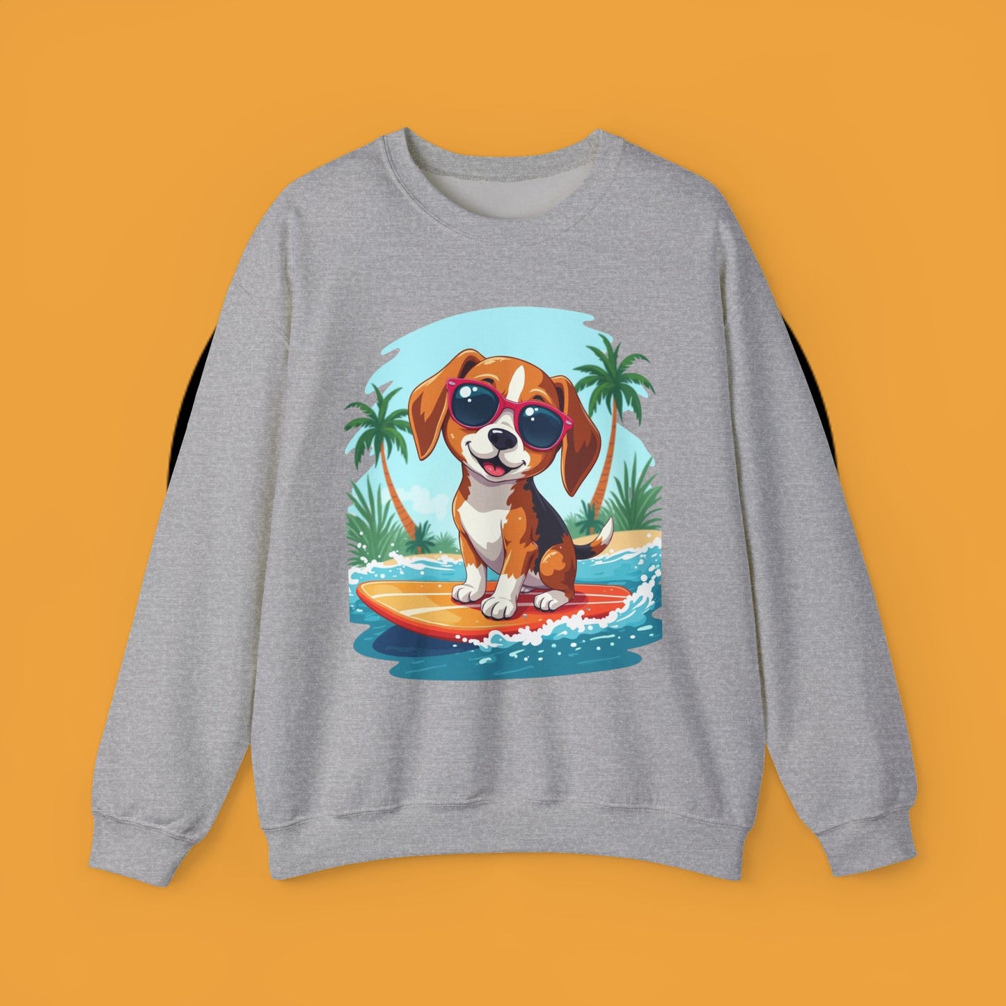 Dog Lover Crewneck Sweatshirt - Beagle surfista - Cool Summer Beagle Surfboard Sweatshirt β Perfect for Beach Vibes!