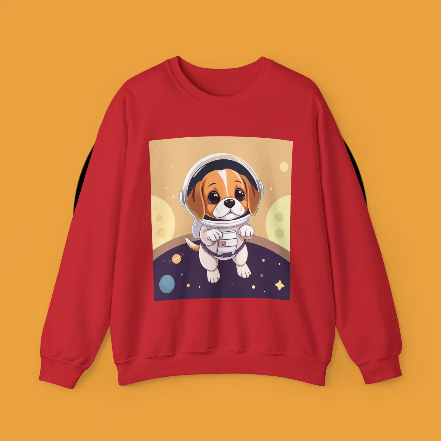 Astronaut Dog Crewneck Sweatshirt - Space Beagle Design with Helmet and Planets