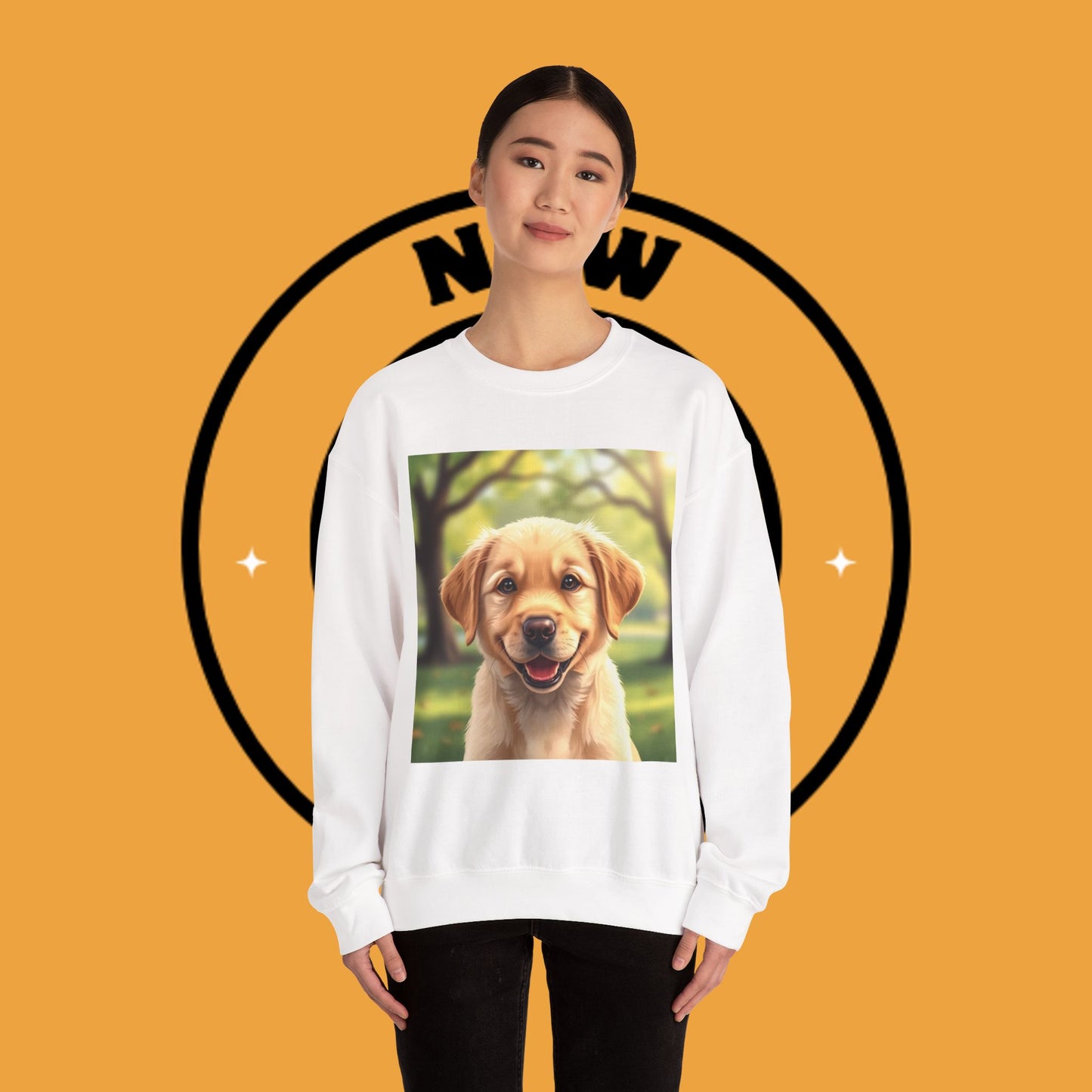 Crewneck Sweatshirt - Adorable Puppy Smiling in the Park - Sweet and Happy Golden Retriever