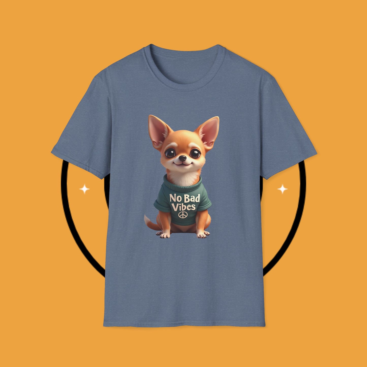 No Bad Vibes Chihuahua T-Shirt - Positive Energy Dog Art - Peace Symbol Pet Tee - Mental Health Wellness Shirt
