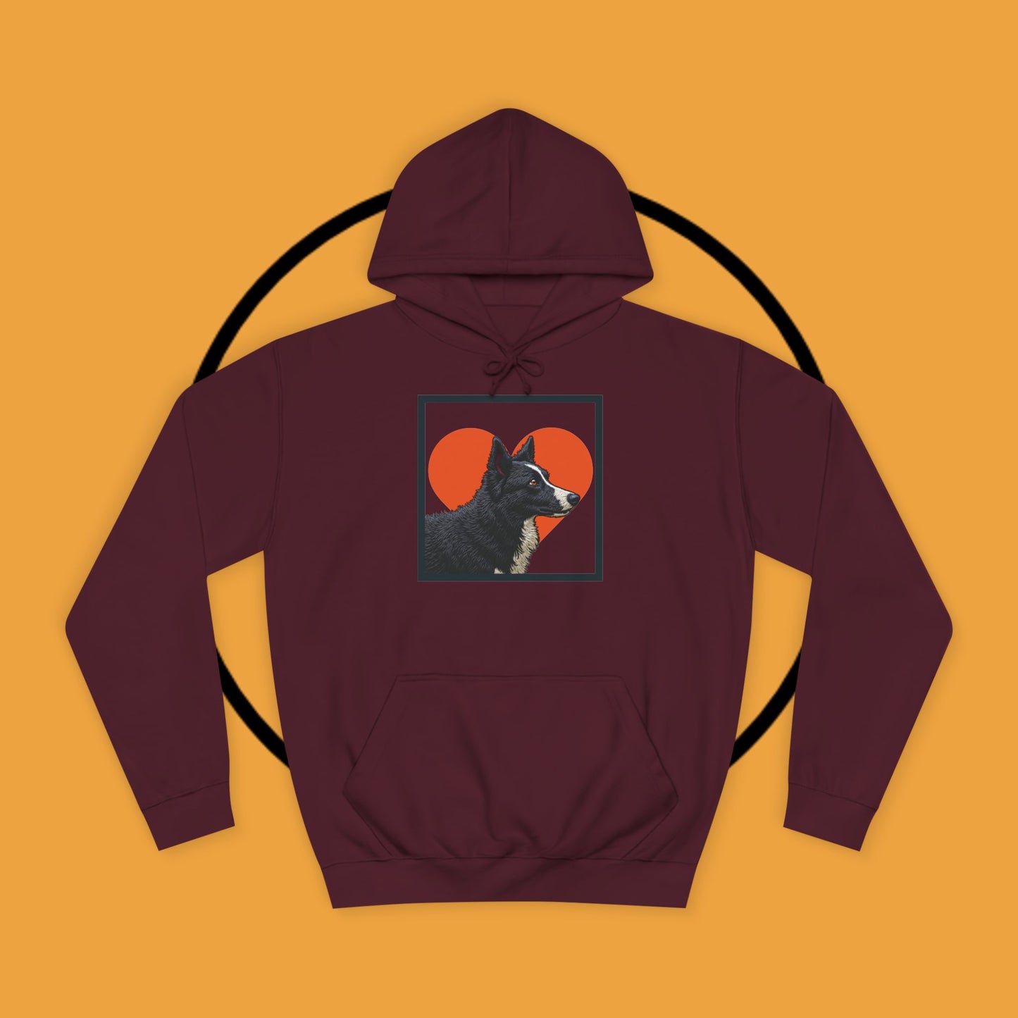 "Black & White Border Collie Portrait Hoodie - Bold Red Heart Background Dog Lover Sweatshirt | Premium Art Design"