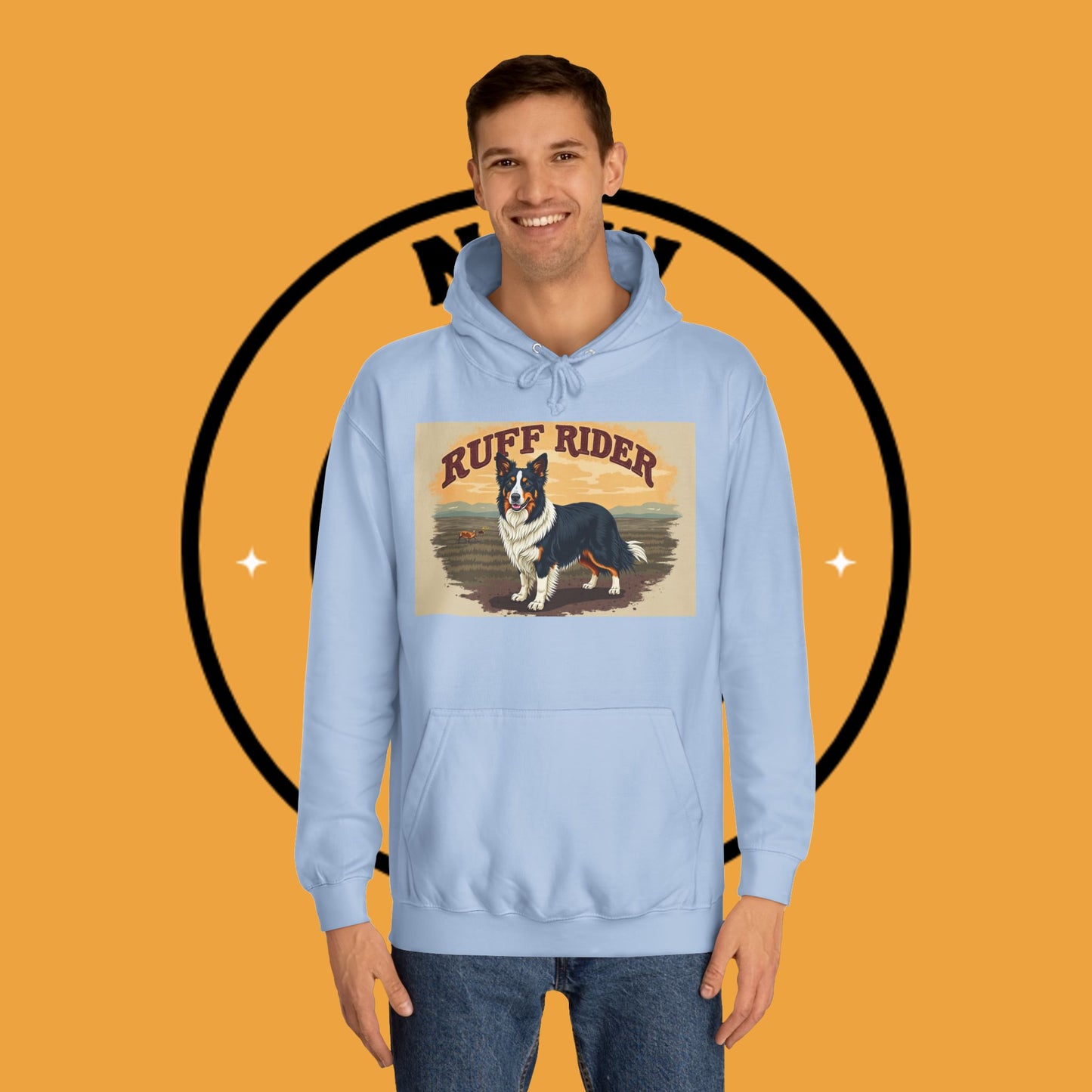 "Ruff Rider Border Collie Hoodie - Vintage Western Dog Lover Sweatshirt | Premium Quality Comfort Wear"