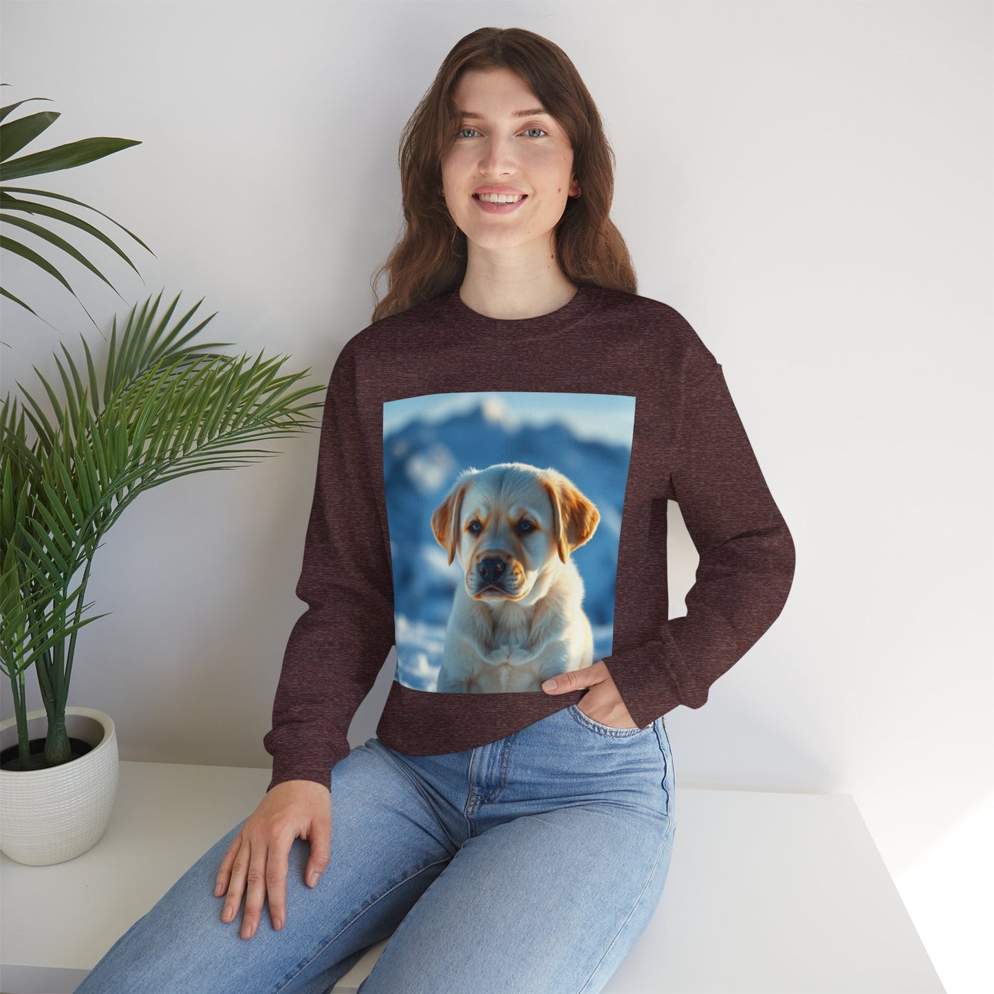 Crewneck Sweatshirt - Cute Labrador Puppy with Blue Eyes - Adorable Dog Portrait in Snow