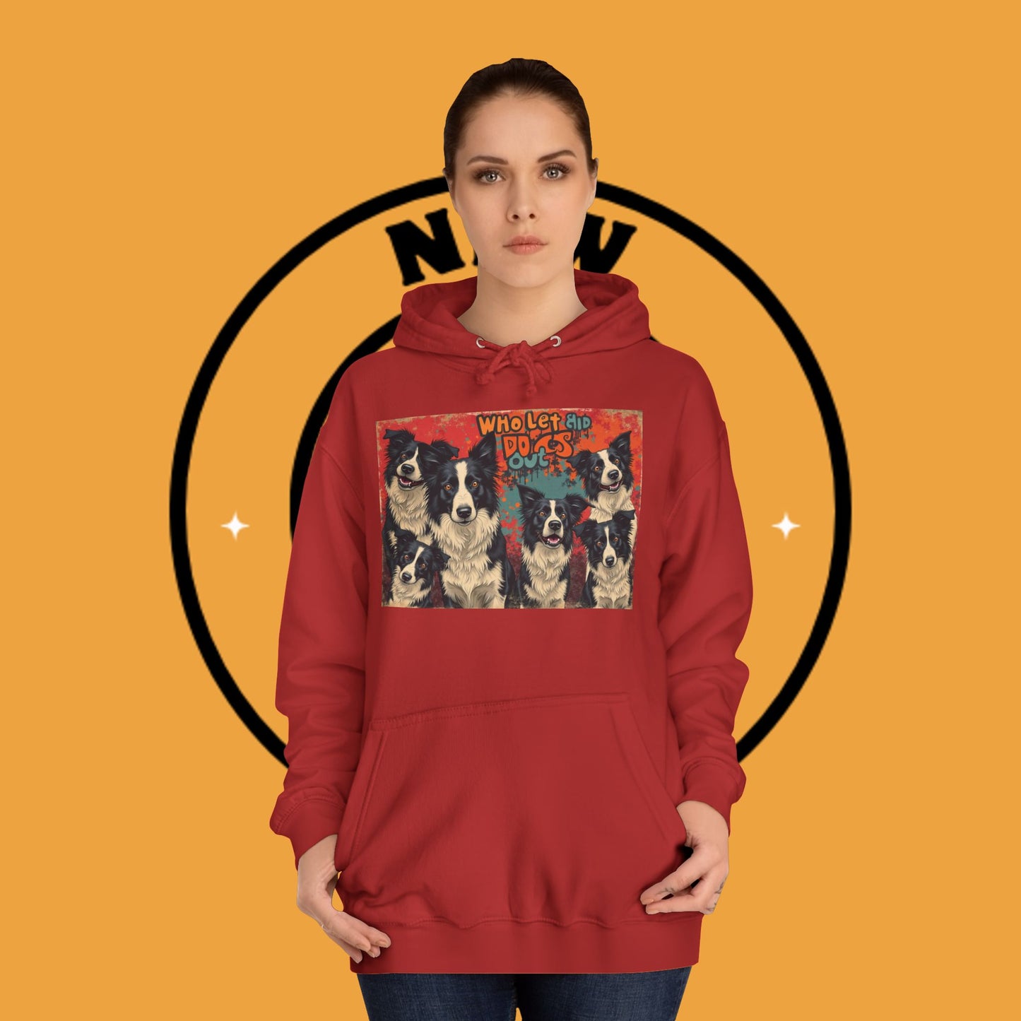 "Who Let the Dogs Out Border Collie Hoodie - Funny 90s Nostalgia Dog Pack Sweatshirt | Retro Music Design"