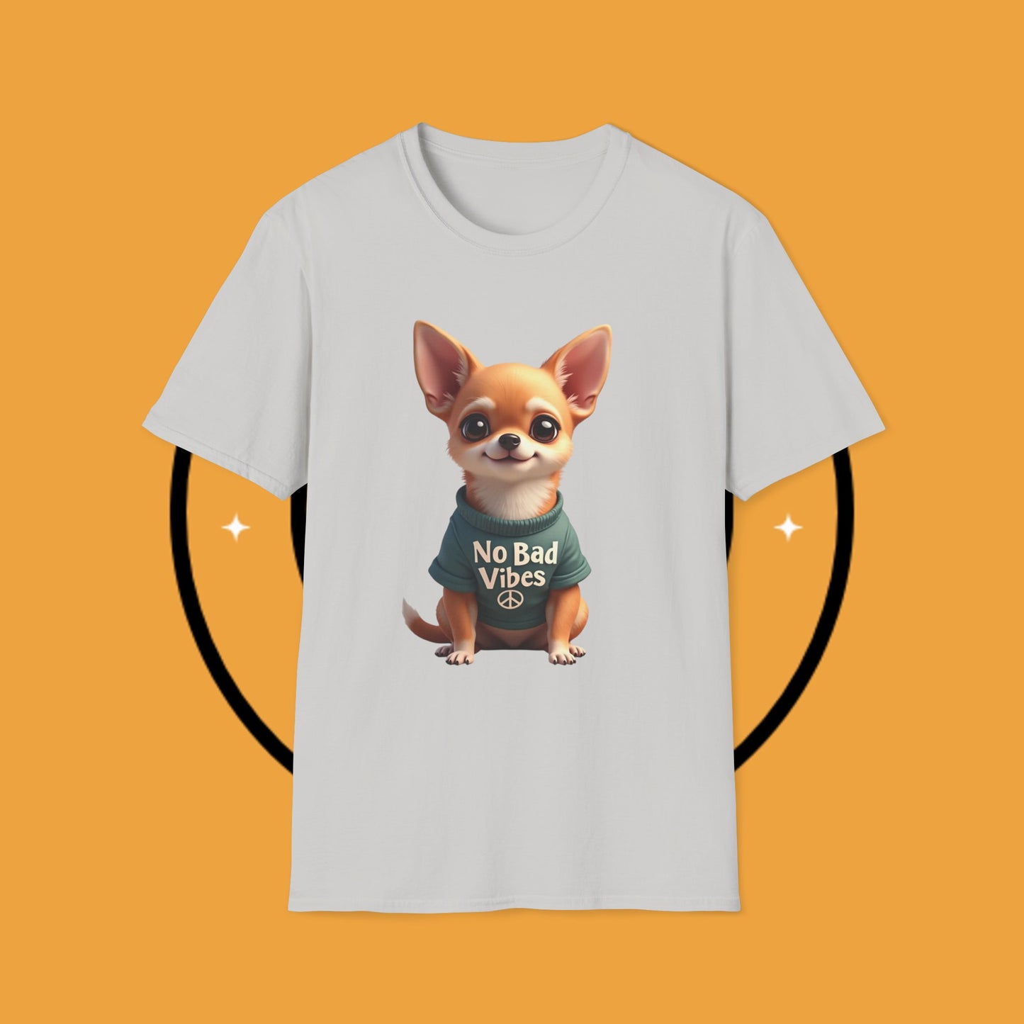 No Bad Vibes Chihuahua T-Shirt - Positive Energy Dog Art - Peace Symbol Pet Tee - Mental Health Wellness Shirt