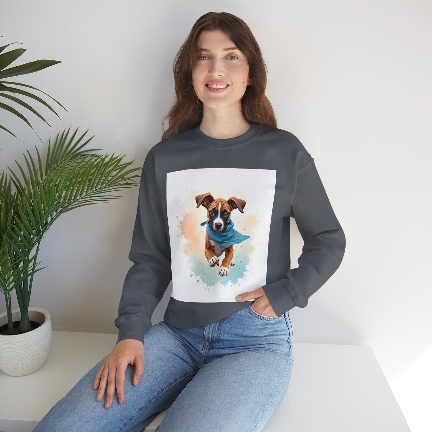 Watercolor Puppy Bandana Crewneck Sweatshirt - Artistic Dog Portrait - Unique Pet Lover Gift