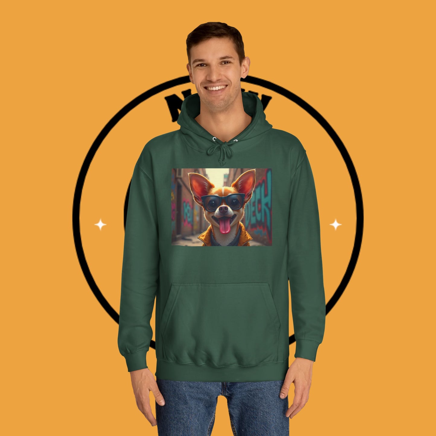 "Hip Chihuahua Sunglasses Hoodie | Cool Street Dog Art | Urban Hipster Pet Fashion | Trendy Animal Streetwear"