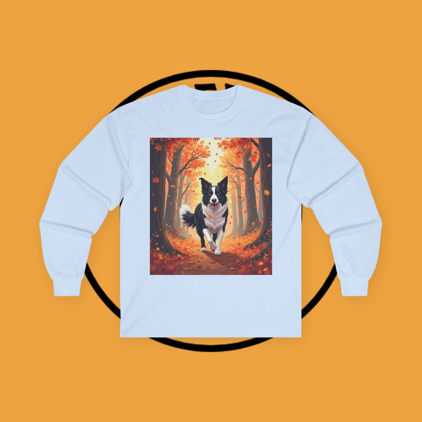 Autumn Border Collie Long Sleeve Tee - Fall Forest Dog Art Shirt | Seasonal Pet Apparel