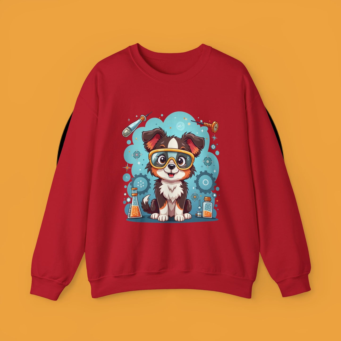Science Dog Crewneck Sweatshirt - Cute Puppy Scientist with Lab Goggles Design | STEM Lover Gift