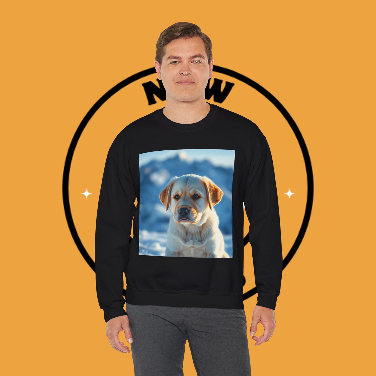 Crewneck Sweatshirt - Cute Labrador Puppy with Blue Eyes - Adorable Dog Portrait in Snow