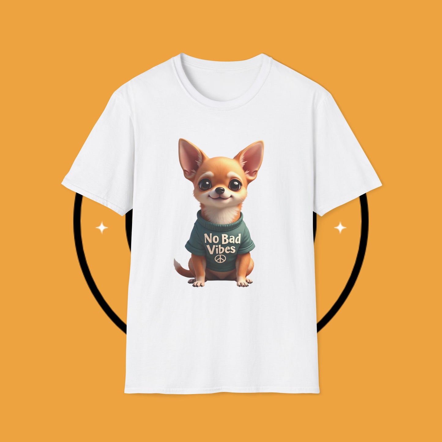 No Bad Vibes Chihuahua T-Shirt - Positive Energy Dog Art - Peace Symbol Pet Tee - Mental Health Wellness Shirt