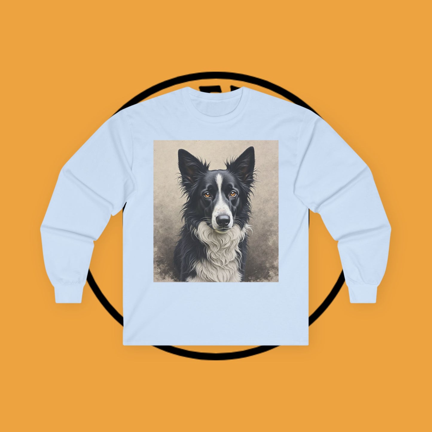 Realistic Border Collie Portrait Long Sleeve Tee - Black & White Dog Art Shirt | Premium Pet Apparel