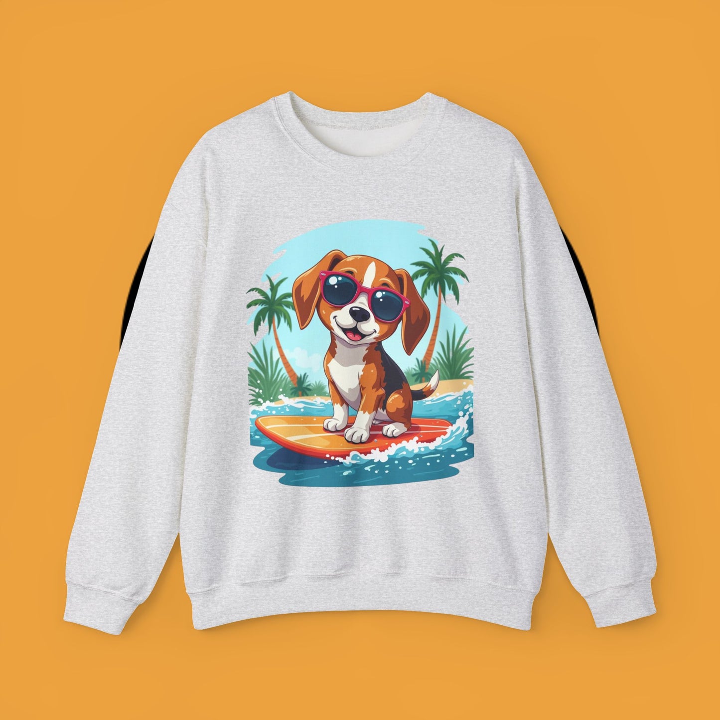 Dog Lover Crewneck Sweatshirt - Beagle surfista - Cool Summer Beagle Surfboard Sweatshirt β Perfect for Beach Vibes!