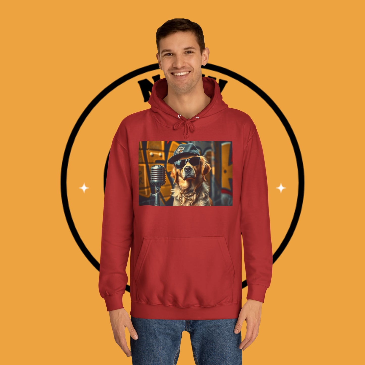 Hip Hop Hound - Cool Dog Rapper with Microphone - Rapper Dog Hoodie: Street Style Icon with Retro Vibes - Unisex Hoodie