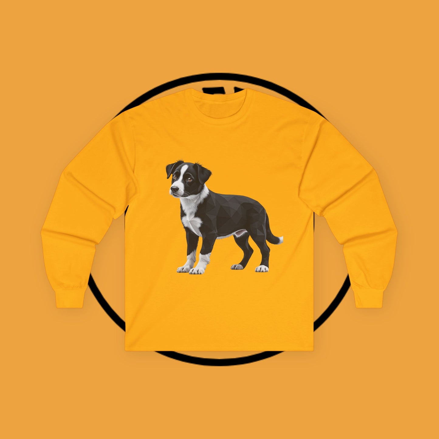 Geometric Border Collie Puppy Long Sleeve Tee - Low Poly Dog Art Shirt | Modern Pet Apparel