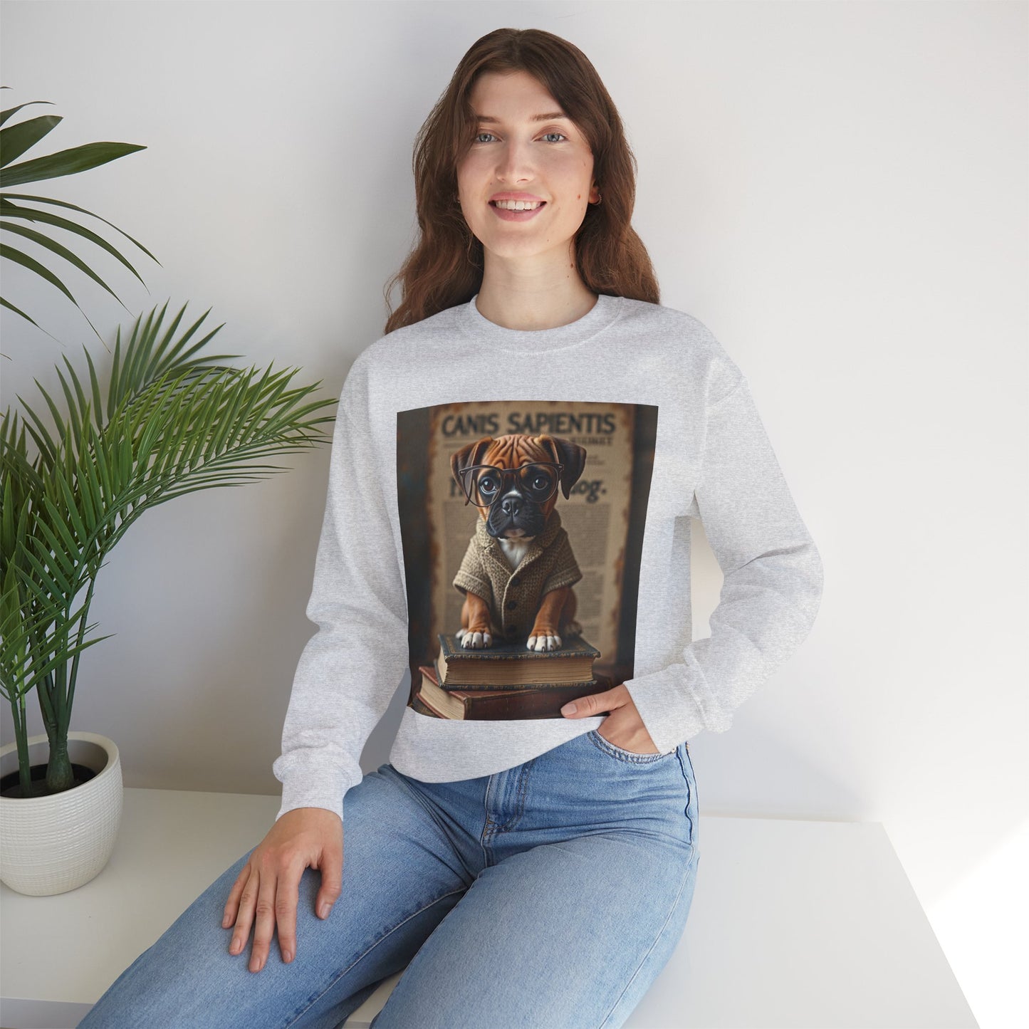 Professor Puppy Glasses Crewneck Sweatshirt - Scholarly Dog Design - Academic Pet Lover Gift