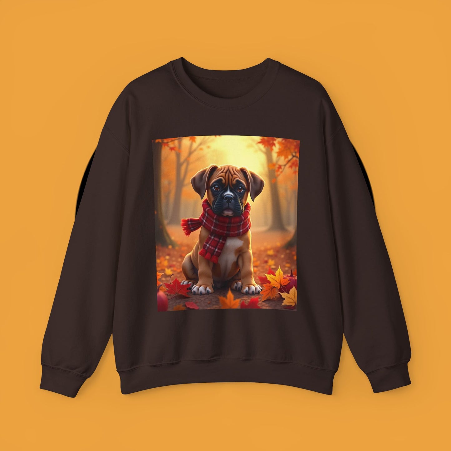 Cute Boxer Puppy Autumn Crewneck Sweatshirt | Fall Dog Lover Gift | Cozy Plaid Scarf Design
