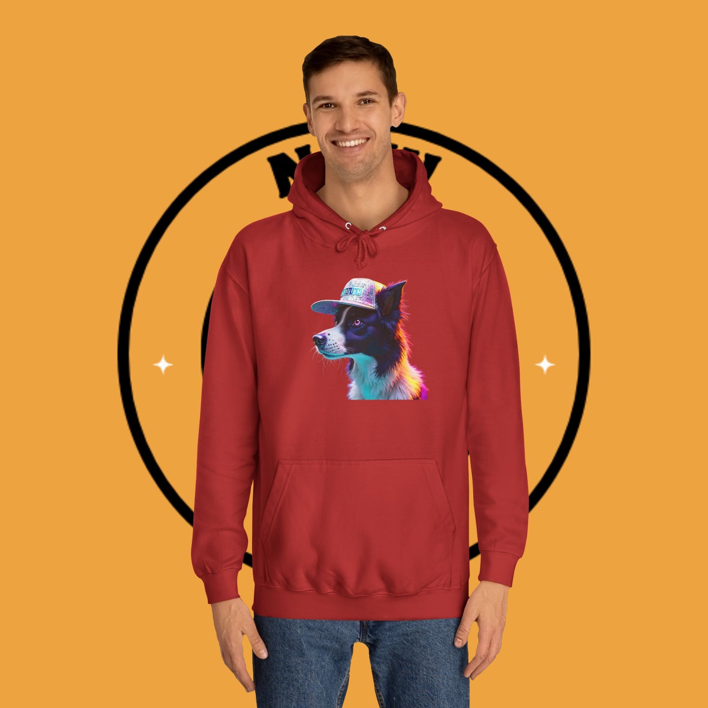 "Neon Rainbow Dog Hoodie - Vibrant Border Collie Street Art Design | Unisex Premium Streetwear"
