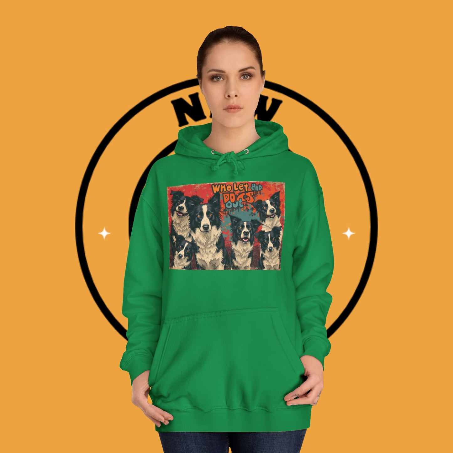 "Who Let the Dogs Out Border Collie Hoodie - Funny 90s Nostalgia Dog Pack Sweatshirt | Retro Music Design"