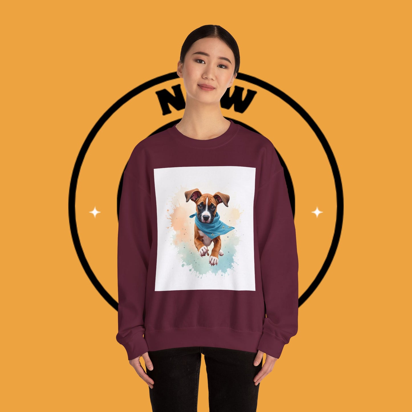 Watercolor Puppy Bandana Crewneck Sweatshirt - Artistic Dog Portrait - Unique Pet Lover Gift