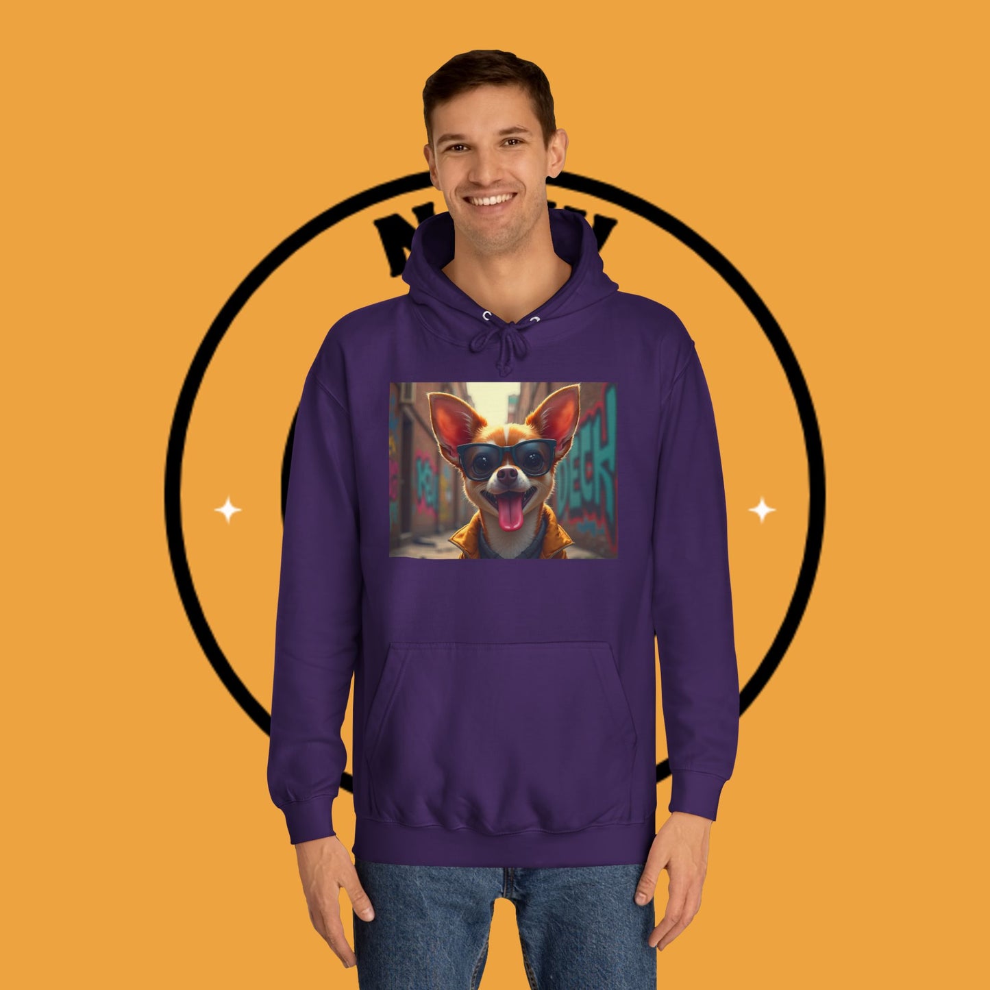 "Hip Chihuahua Sunglasses Hoodie | Cool Street Dog Art | Urban Hipster Pet Fashion | Trendy Animal Streetwear"