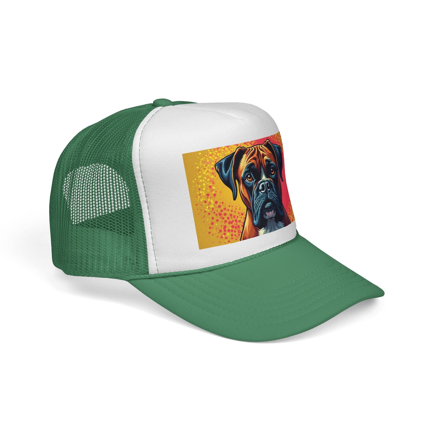 "Pop Art Boxer Dog Trucker Cap - Vibrant Colorful Design | Artistic Snapback Hat | Retro Street Style Baseball Cap for Dog Lovers"