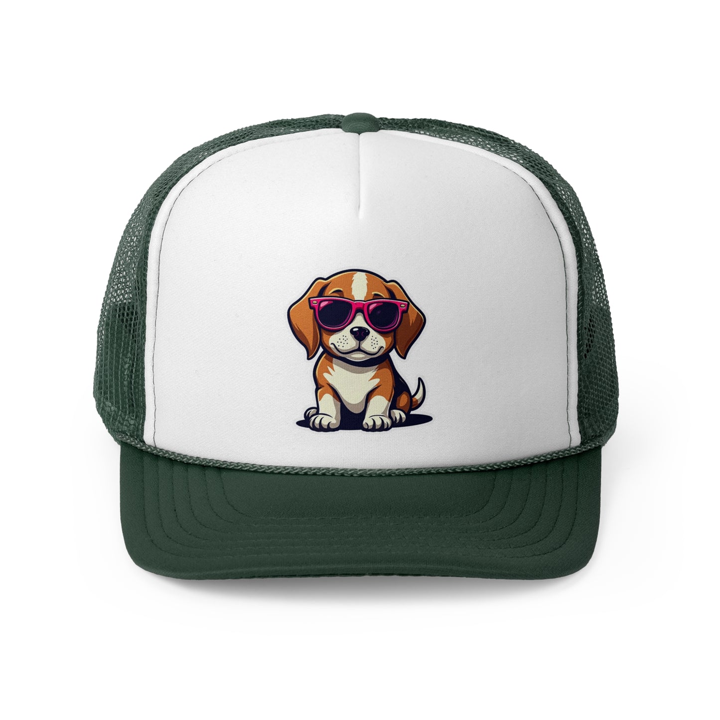 Cool Beagle Dog with Pink Sunglasses Trucker Hat | Adjustable Mesh Back Baseball Hat - Adorable Dog Lover Unisex Cap