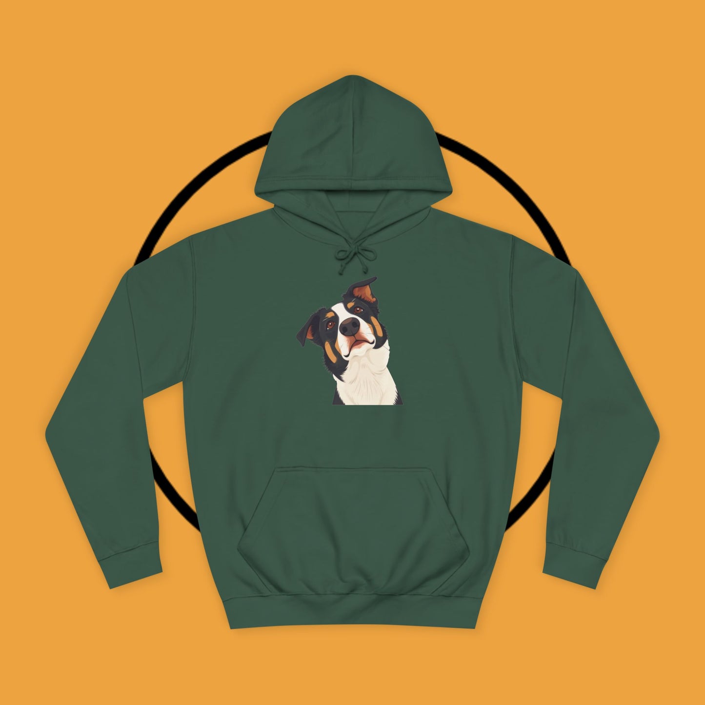 "Happy Border Collie Hoodie - Playful Cartoon Dog with Tilted Head Design | Cute Animal Streetwear"