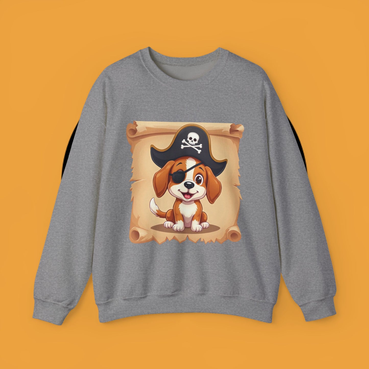 Pirate Dog Crewneck Sweatshirt - Buccaneer Beagle Design with Patch and Hat