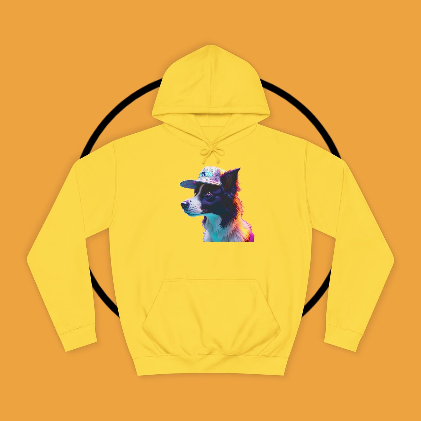 "Neon Rainbow Dog Hoodie - Vibrant Border Collie Street Art Design | Unisex Premium Streetwear"