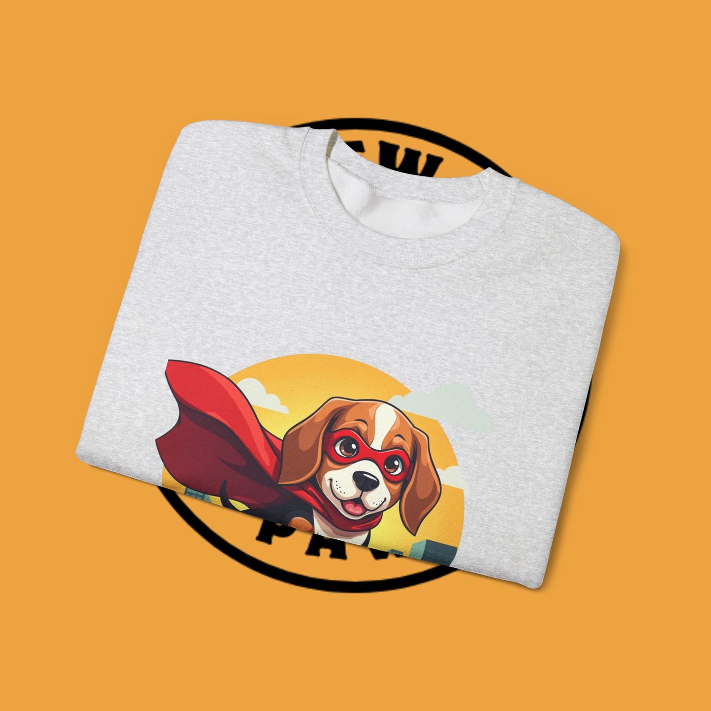 Superhero Dog Crewneck Sweatshirt - Flying Beagle Design with Red Cape and Mask