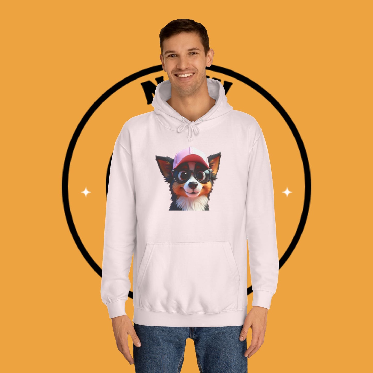 "Hipster Border Collie Puppy with Glasses & Cap Hoodie - Cute Trendy Dog Sweatshirt | Fun Design"