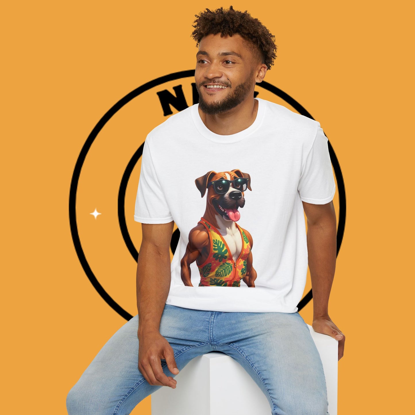 "Buff Beach Boxer" Summer Vacation T-Shirt / Buff Boxer Dog T-Shirt - Funny Muscular Beach Dog Tee