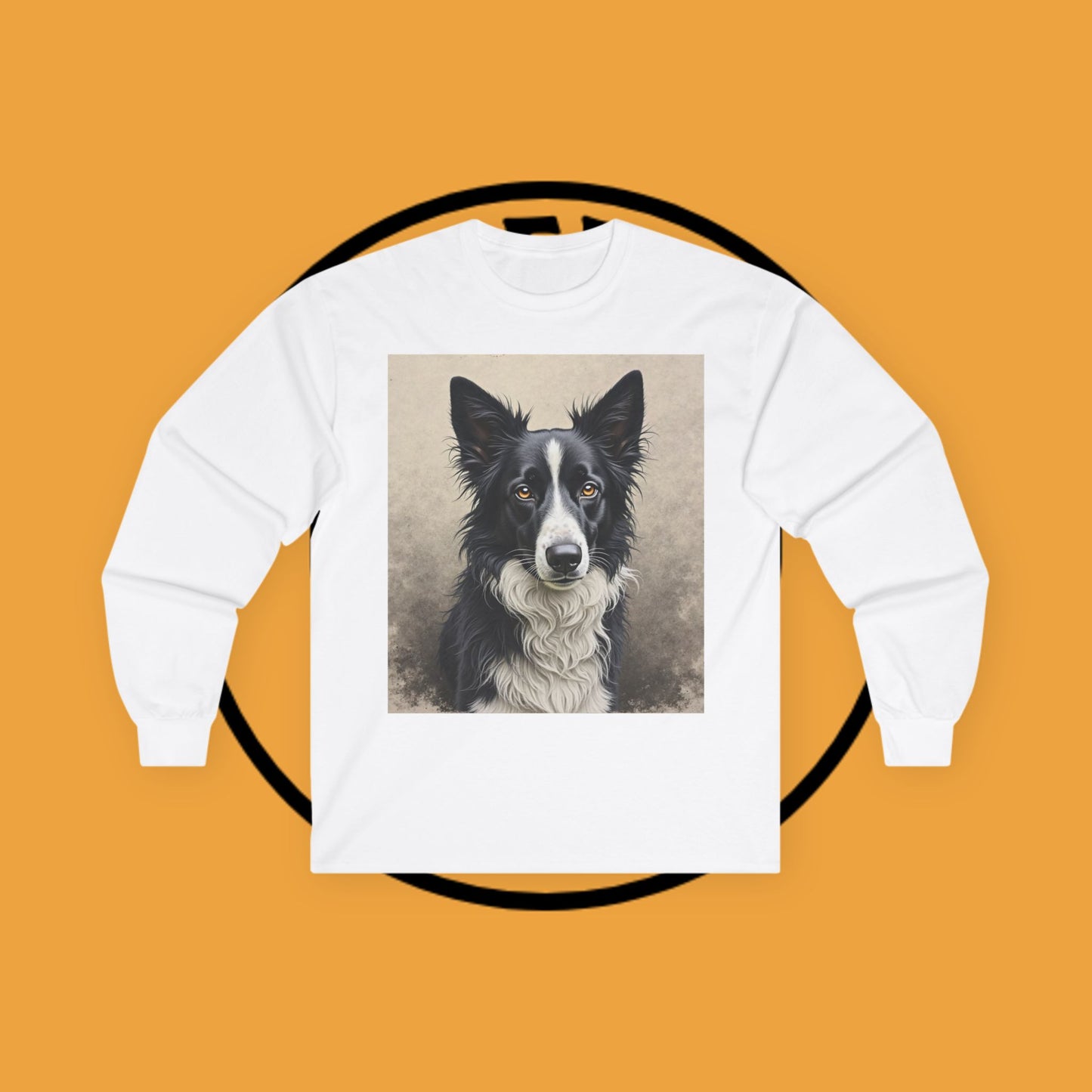 Realistic Border Collie Portrait Long Sleeve Tee - Black & White Dog Art Shirt | Premium Pet Apparel
