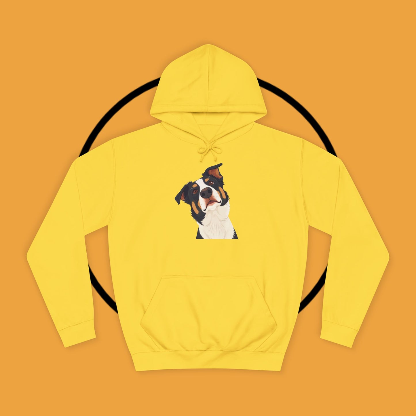 "Happy Border Collie Hoodie - Playful Cartoon Dog with Tilted Head Design | Cute Animal Streetwear"