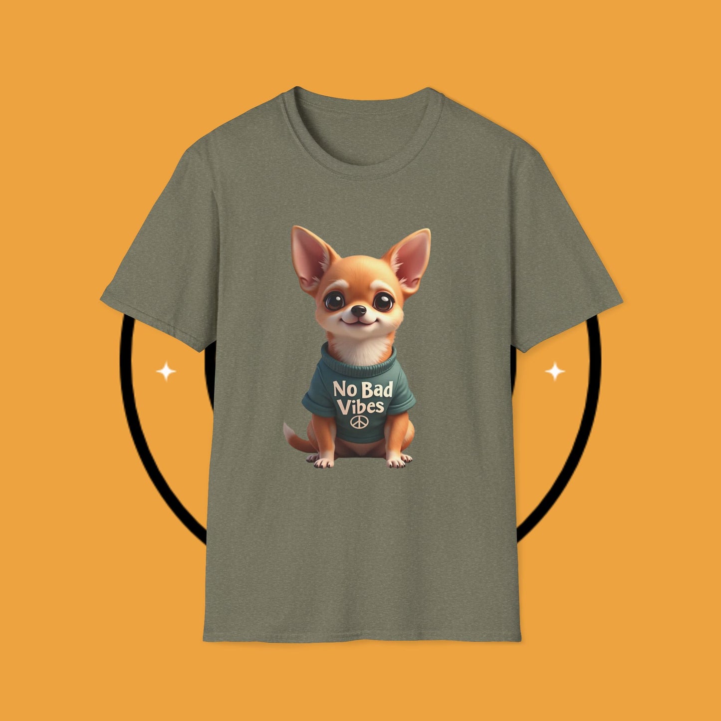 No Bad Vibes Chihuahua T-Shirt - Positive Energy Dog Art - Peace Symbol Pet Tee - Mental Health Wellness Shirt