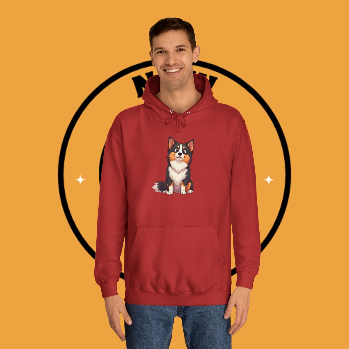 "Cute Tricolor Puppy Hoodie - Adorable Cartoon Dog Design | Kawaii Animal Streetwear for Dog Lovers"