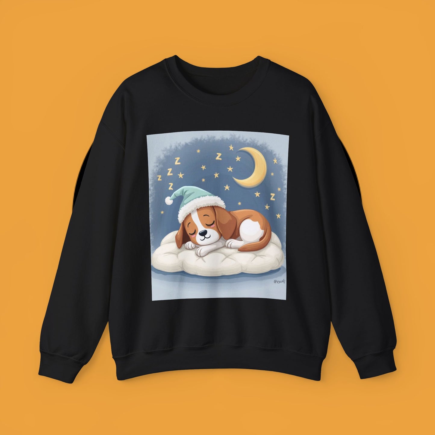 Sleeping Dog Crewneck Sweatshirt - Cute Beagle Design with Moon and Stars