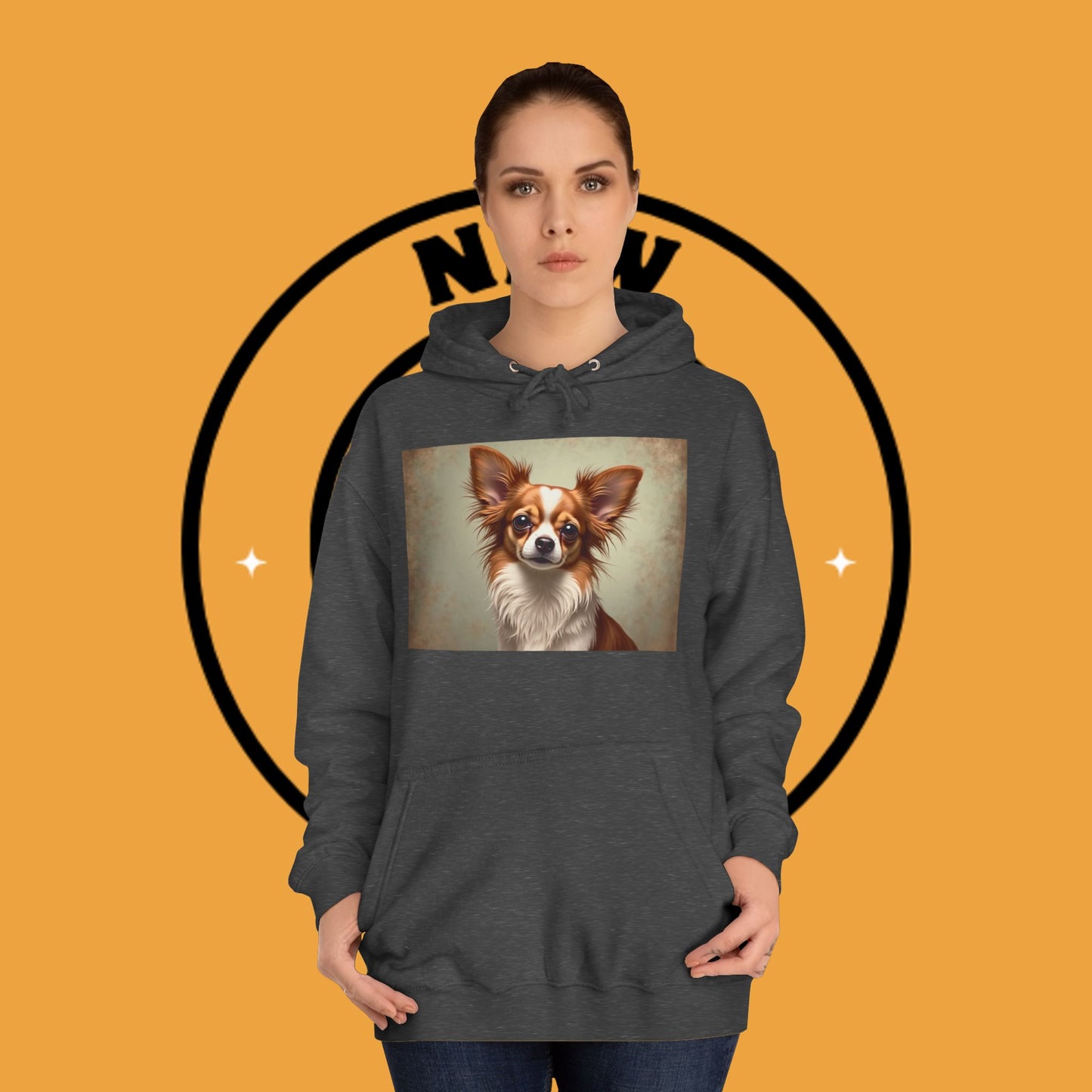 "Long Haired Chihuahua Portrait Hoodie | Elegant Pet Art | Classic Dog Painting Style | Beautiful Chihuahua Gift"