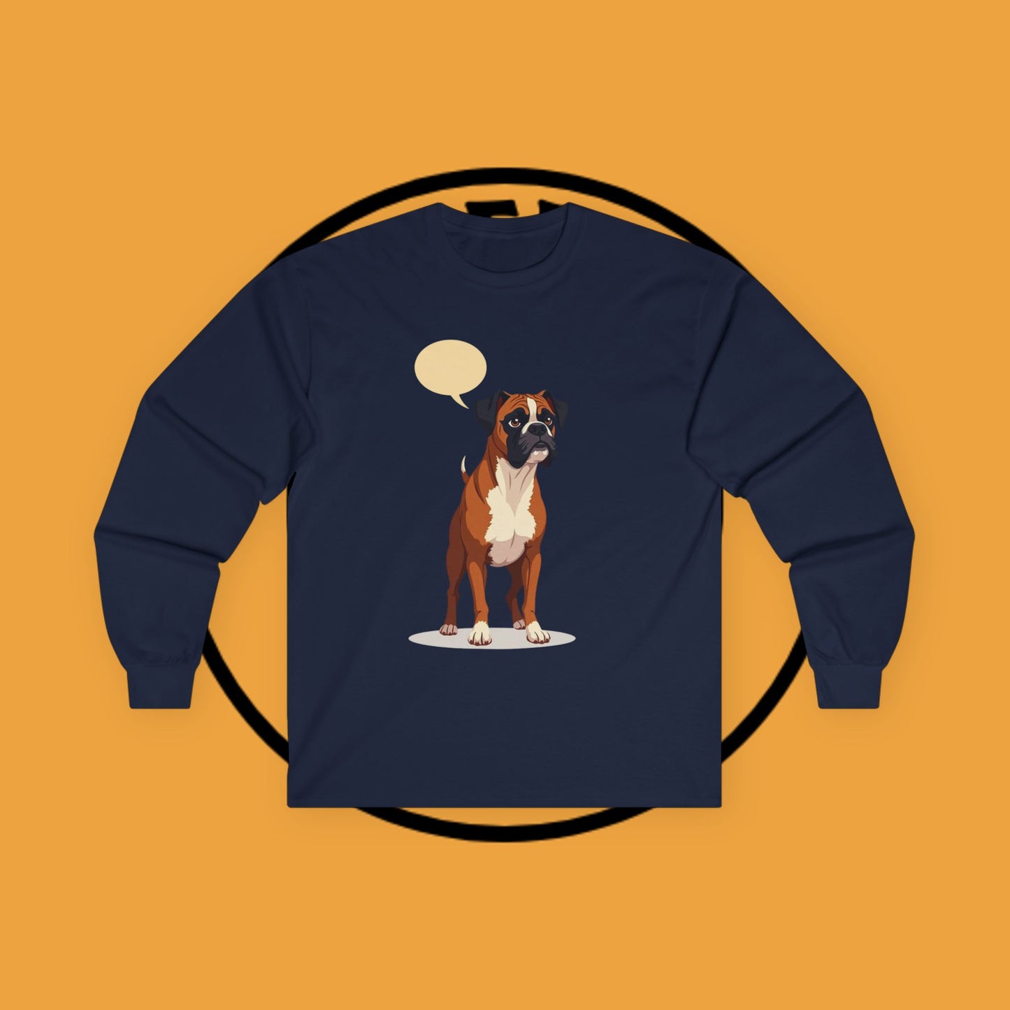 Classic Boxer Dog Long Sleeve T-Shirt - Vintage Style Illustration with Speech Bubble Design