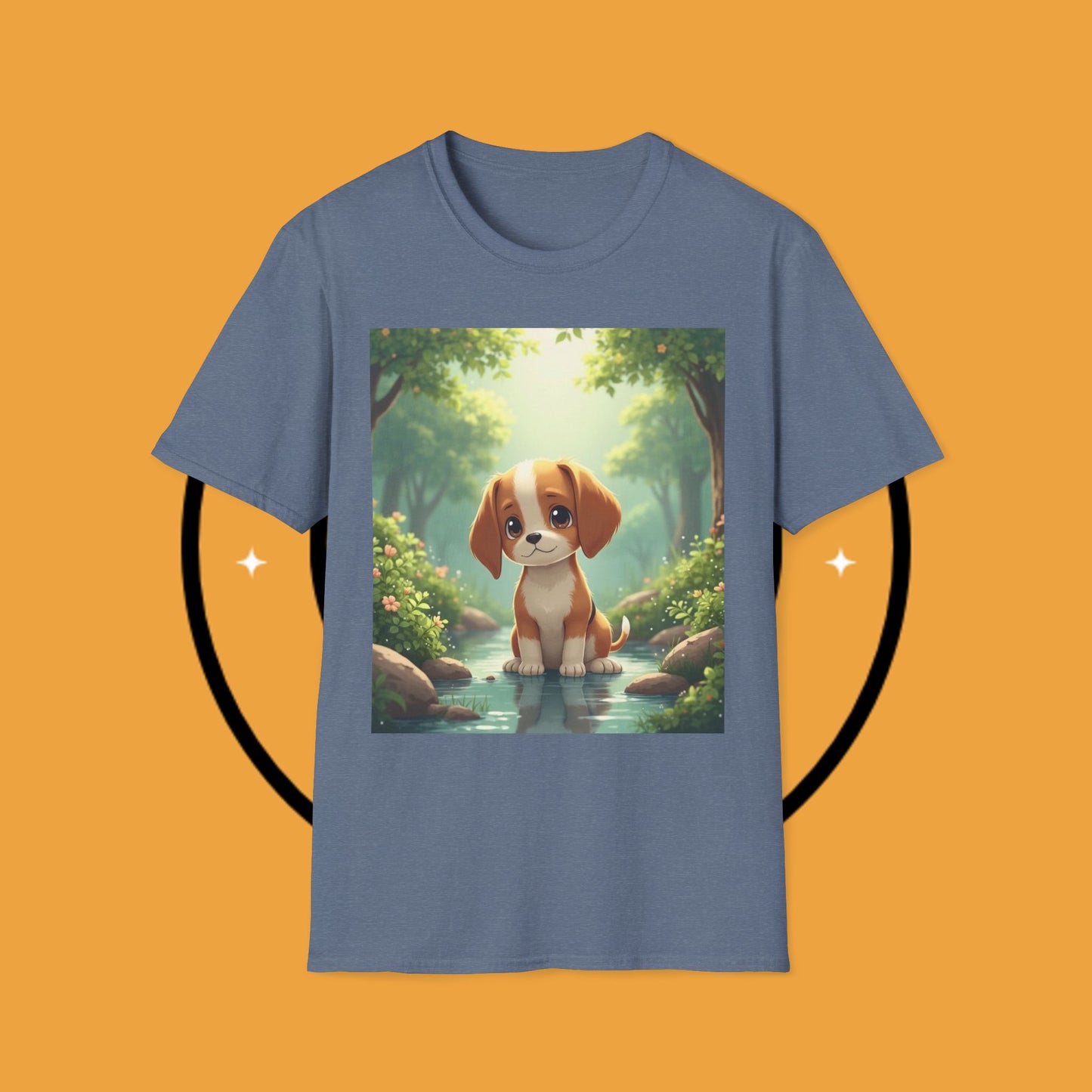 Magical Forest Beagle Puppy T-Shirt - Enchanted Nature Scene with Adorable Dog Design