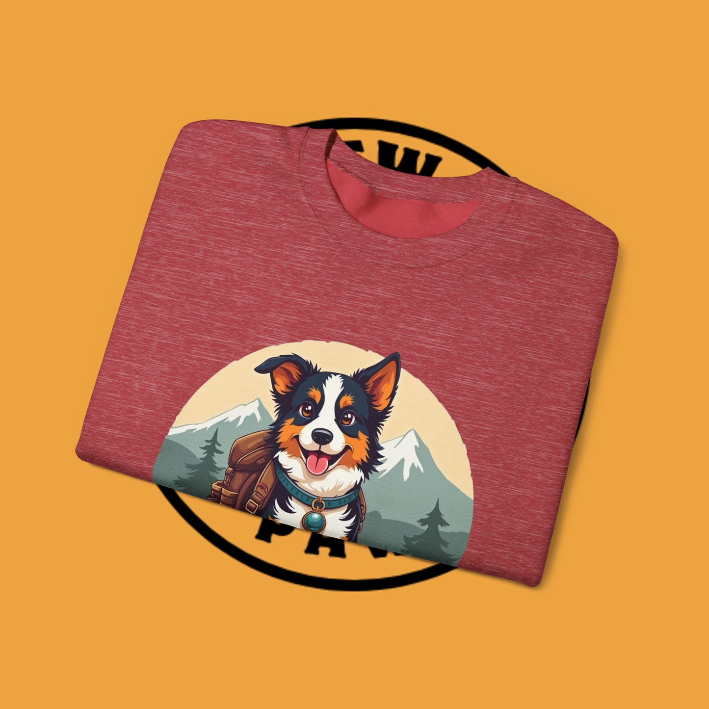 Adventure Dog Hiking Crewneck Sweatshirt - Mountain Explorer Border Collie Design | Outdoor Lover Gift