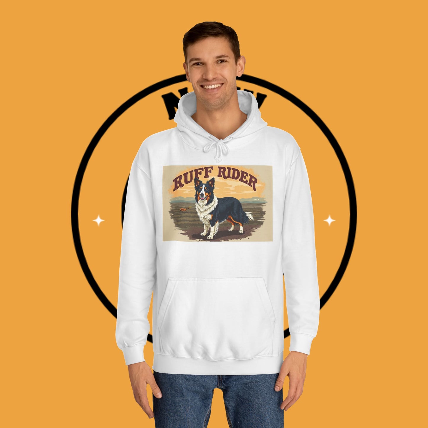 "Ruff Rider Border Collie Hoodie - Vintage Western Dog Lover Sweatshirt | Premium Quality Comfort Wear"