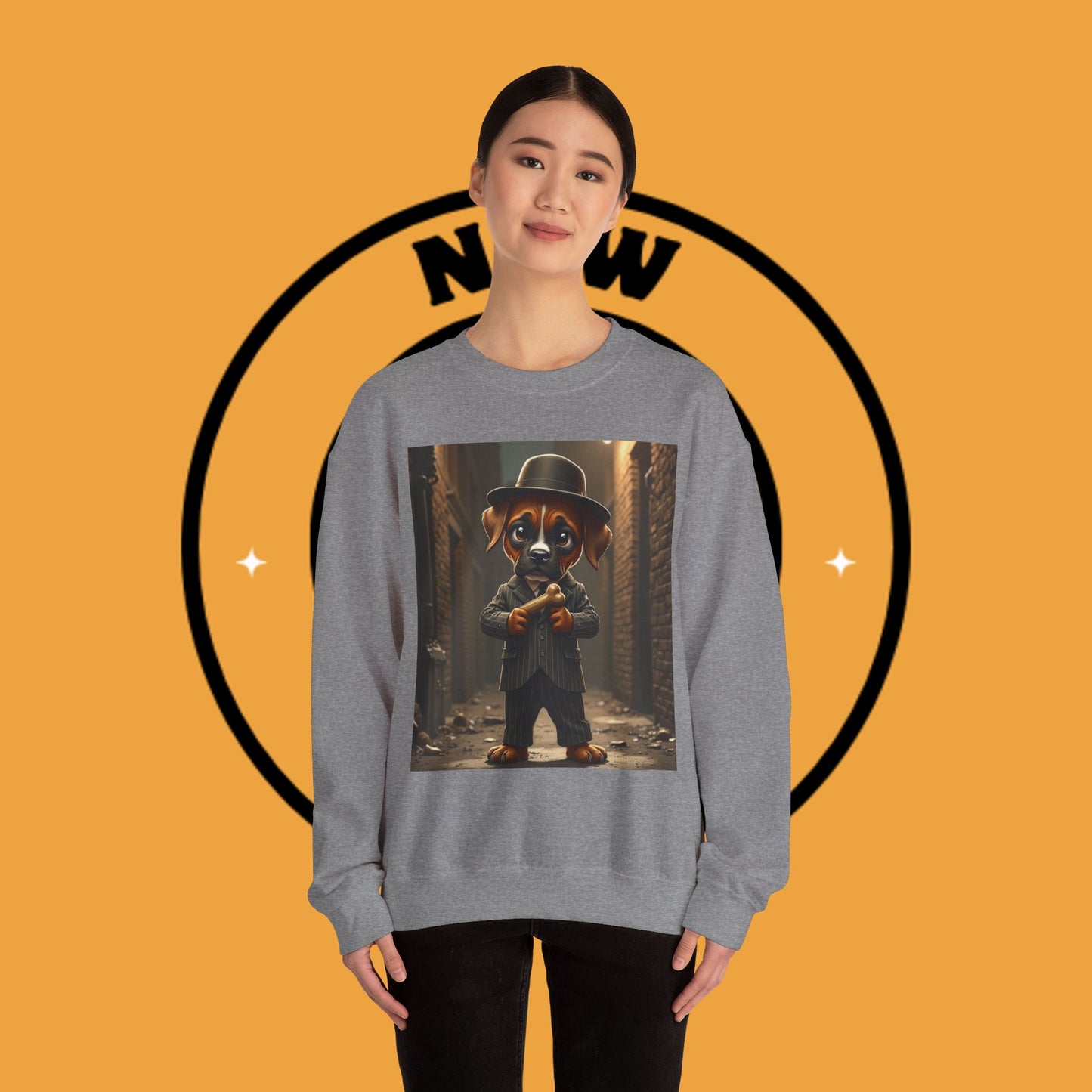 Gangster Puppy Fedora Crewneck Sweatshirt - Vintage Dog Boss Design - Retro Pet Lover Style