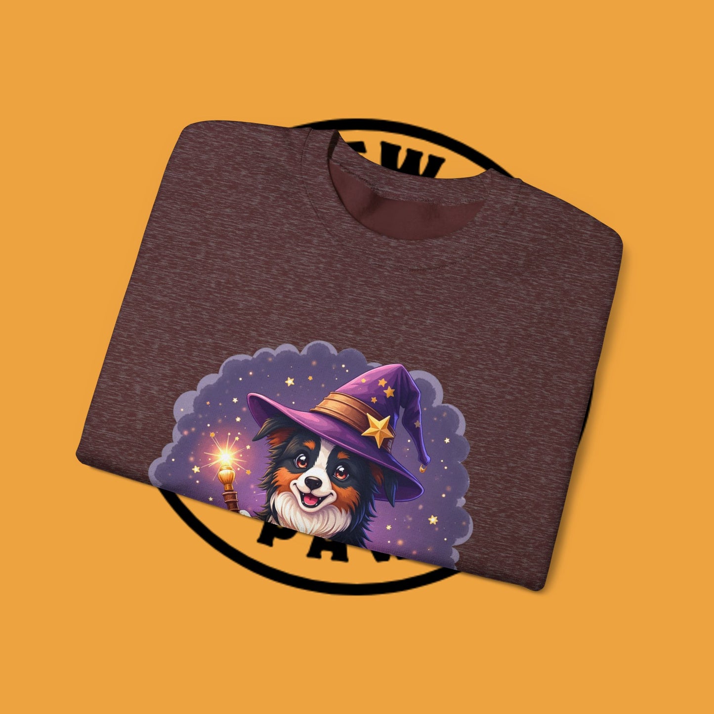 Magical Wizard Dog Crewneck Sweatshirt - Adorable Puppy Magician with Hat & Wand | Fantasy Pet Lover Gift Tee
